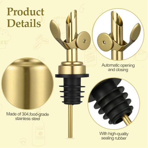 2 Pack Gold Stainless Steel Weighted Auto-Flip Bottle Pourers