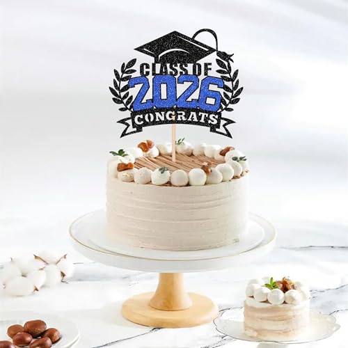 Class of 2026 Graduation Cake Topper - Congrats Grad Glitter Party Decoration