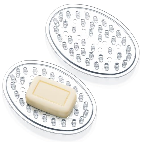 Matwsec Clear Plastic Soap Dish - 2PCS with Drainage Design