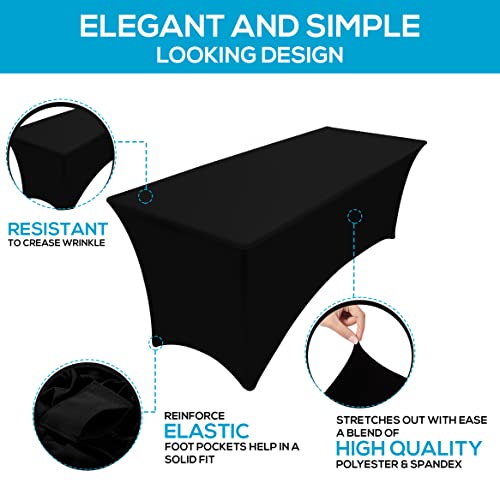 Utopia Kitchen 8FT Spandex Table Cloth - Black, Washable & Wrinkle Resistant