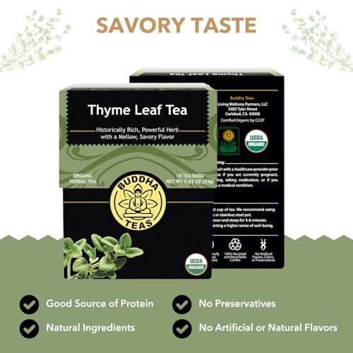Buddha Teas Organic Thyme Leaf Herbal Tea - Caffeine Free, 18 Tea Bags