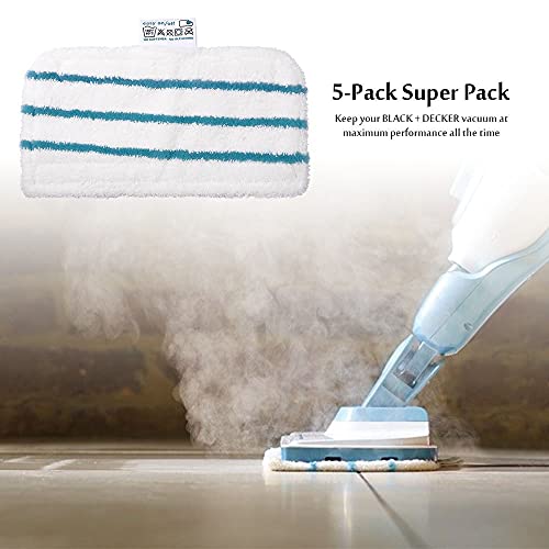 Hovico 5 Pack Washable Microfiber Cleaning Pads for Black+Decker Steam Mops - Style B