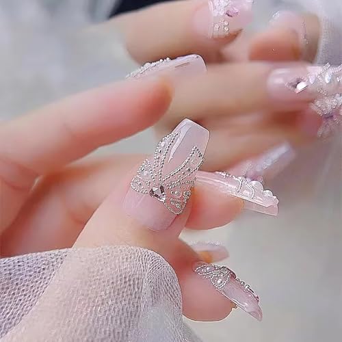 MOLILON 12-Grid Nail Art Charms Set with Pearls, Metal Beads, Tweezers & Pen
