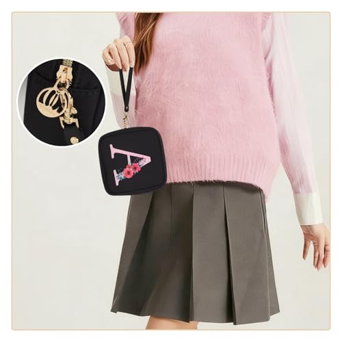 Relavel Initial Mini Makeup Bag with Handle and Zipper