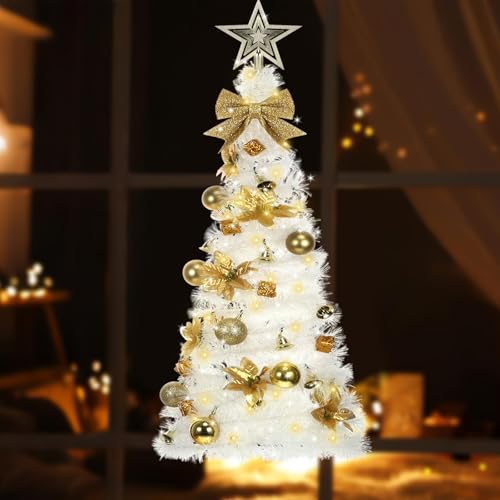Suncalla 40-inch Wall Hanging Christmas Tree with LED Lights - White Gold, Classic
