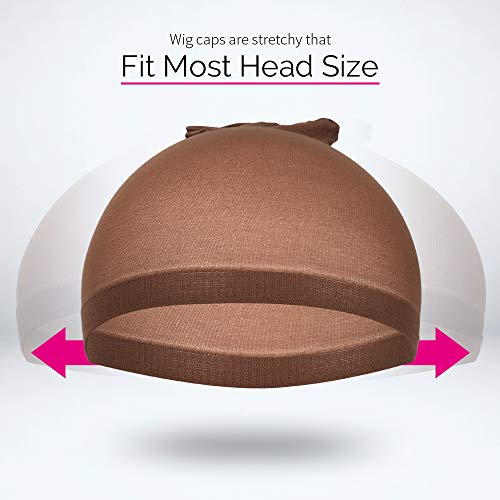 Fandamei Dark Brown Nylon Wig Caps 4 Pcs Stretchy Stocking Caps