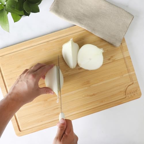 Gibson Home Forestview 18" x 12" Bamboo Cutting Board ? Durable Large Kitchen Wooden Chopping Carving Board with Juice Groove, Oil Finished