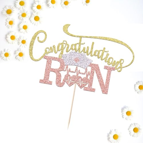 Congratulations RN Cake Topper - Glitter Nurse Graduation Decor