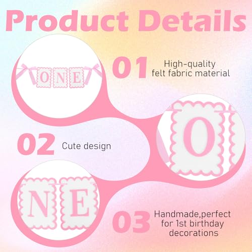Pink Bow First Birthday High Chair Banner for Girls - Coquette Design