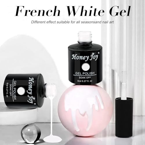 Honey Joy French Manicure Gel Nail Polish Set with 30 Sponges