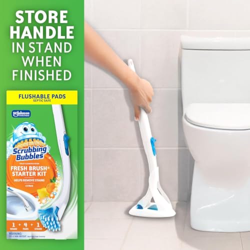 Scrubbing Bubbles Toilet Bowl Brush & Holder Starter Kit with 4 Refill Pads, Citrus Scent