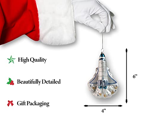Rocket Ship Glass Ornament for Holiday Decor - Vehicles & Collection