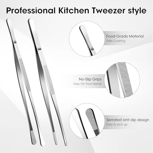 12-Inch Stainless Steel Cooking Tongs - 2 Pack Kitchen Utensils