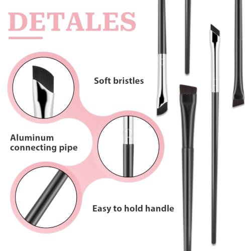 5-Pack Angled Eyeliner and Eyebrow Brushes with Wood Handles