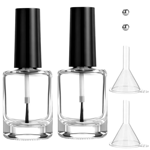 Eldraqth Empty Nail Polish Bottles - 10ml Glass Containers with Funnels and Mixing Balls (2 Pack)