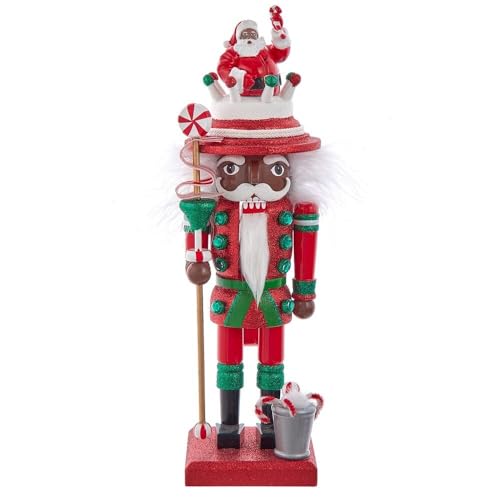 10-Inch Hollywood Black Nutcracker with Santa Hat - Red Variation