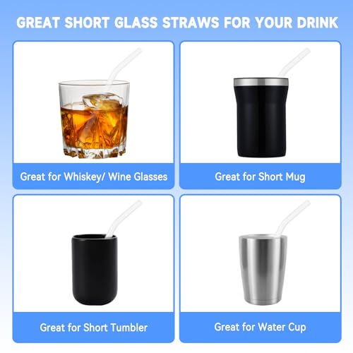 8 Pcs Reusable Glass Straws - 6-Inch Short Shatter-Resistant Clear Straws