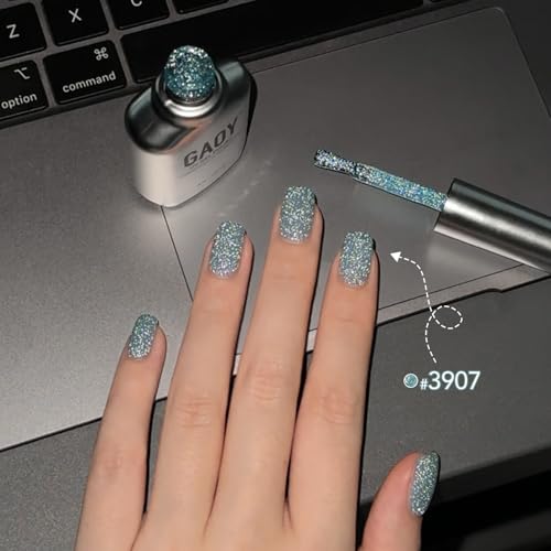 GAOY Blue Reflective Glitter Gel Nail Polish 16ml Jelly Translucent Sparkle