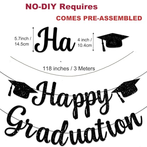 Black Glitter Happy Graduation Banner - Pre-Assembled Party Decor