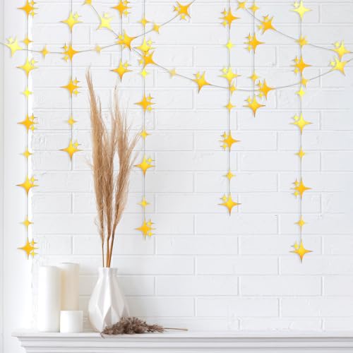Gold Glitter Star Garland Hanging Bunting Banner 40 Ft Party Decor