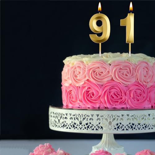 Gold Number 91 Birthday Candle - Elegant 3D Cake Topper Decor