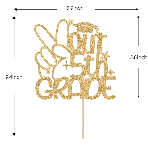 Gold Glitter 5th Grade Cake Topper - Graduation Party Decor