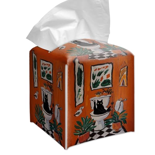 Vintage Black Cat Tissue Box Cover - Red Bathroom Design