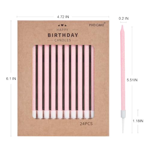 Iridescent Pink Long Thin Birthday Candles - 24 Pack