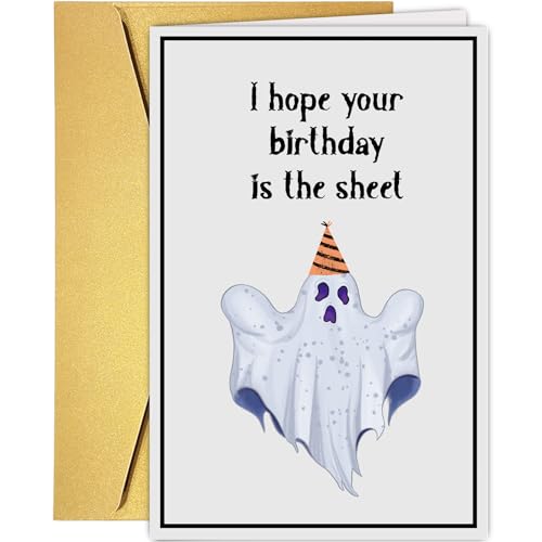 Funny Ghost Birthday Card for Friends & Coworkers - 8x5.3in