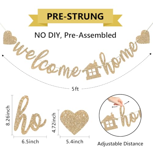 Pre-Strung Welcome Home Banner with Glitter - Champagne Gold