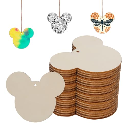 A-Mouse 30PCS Unfinished Wooden Mouse Head Ornaments Craft DIY Gift Set
