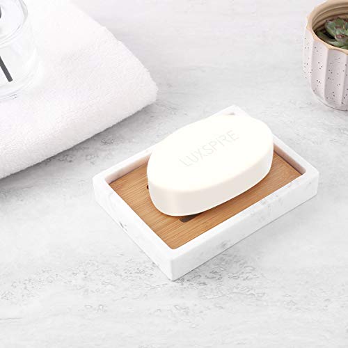 Luxspire Bamboo Soap Dish with Drainage - Durable Resin Holder