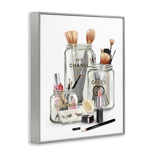 Stupell Industries Fashion Brand Makeup In Mason Jars Glam Design Framed Giclee Art Design by Ziwei Li