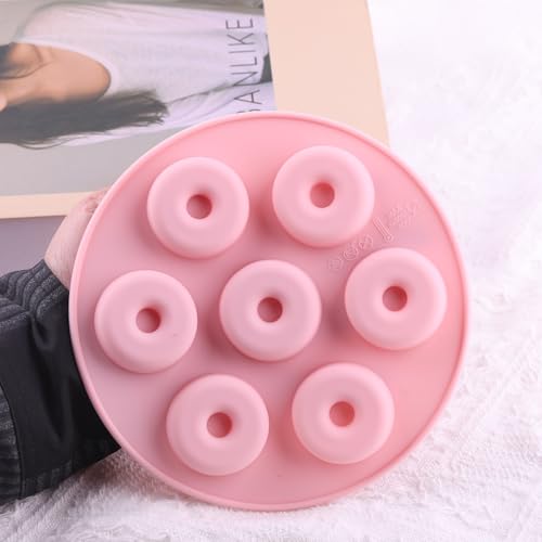 7-Cavity Silicone Donut Mold for Chocolate & Candy - Pink