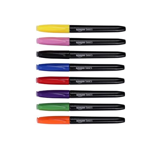 Amazon Basics Fabric Markers Set - 8 Bold Colors for T-Shirts & Bags