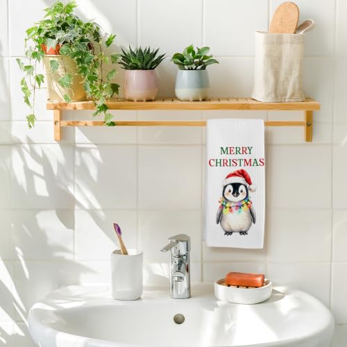 Christmas Penguin Kitchen Towel - Winter Penguin Hand Towel, Festive Decor