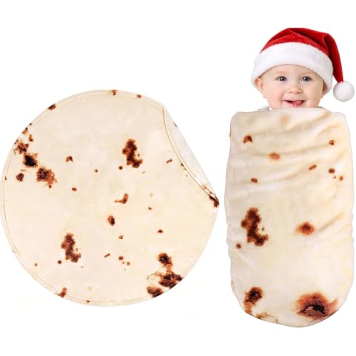 Baby Burrito Tortilla Blanket - 36 Inch Reversible Flannel Swaddle for Kids & Toddler Beige