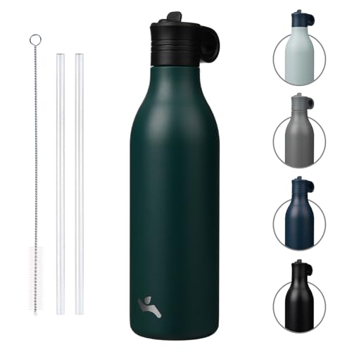 Konokyo 25oz Insulated Stainless Steel Travel Water Bottle with Straw - Green
