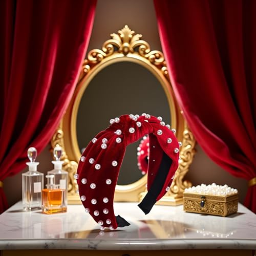Jowxsx Red Velvet Pearl Headband & Hair Clips Set