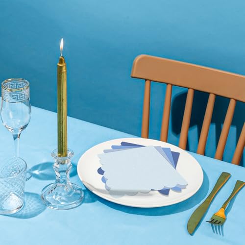 120 Pack Dusty Blue Scalloped Cocktail Napkins, 5-Inch Disposable Paper