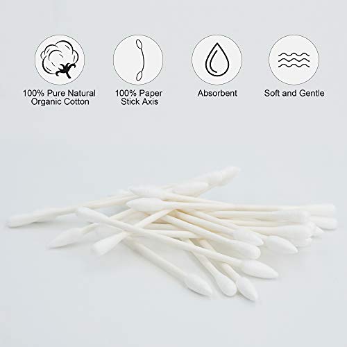 HOMEFOX Organic Cotton Swabs Precision Pointed - 200 Count Pointy & Round