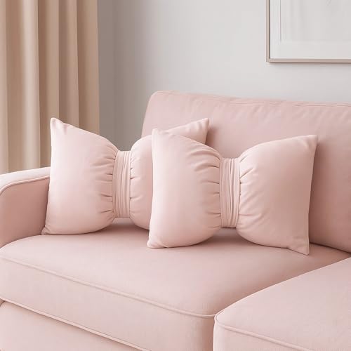 Homaisson Blue Bow Throw Pillow - Satin Neck Support Cushion 23.6x13.8"
