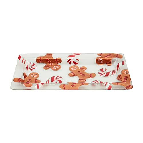 Gingerbread Serveware Glass Tray - Hand-Painted Holiday Decor 15"