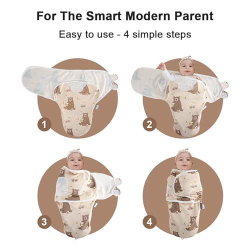 Baby Swaddle Blanket with 2-Way Zipper - Soft Cotton Adjustable Sleep Sack for Newborns (Honey Bear, Medium/Large 3-6 Months)