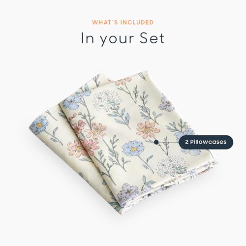 Wake In Cloud Floral Pillowcases Set of 2, Ivory Blue, 20x26 Inches