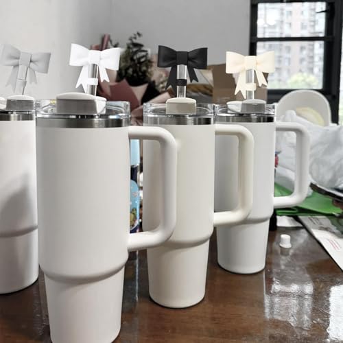 Jinshining Bow Silicone Straw Cover for Stanley 30 & 40 oz Tumbler (Beige)