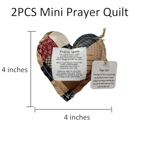 Mini Prayer Quilt Set - 2 Heart-Shaped Quilts with Cross, 4x4 inches