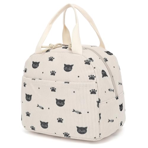 Xunteny Insulated Corduroy Lunch Bag - Reusable Cooler Tote for Work School