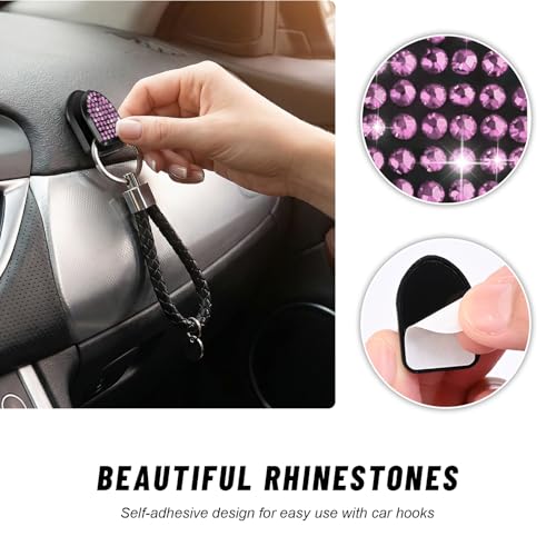 4PCS Rhinestone Car Dashboard Hooks, Adhesive Mini Organizers - Pink