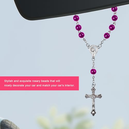 Christian Rosary Rearview Mirror Pendant - 2 PCS Cross & Bead Decor
